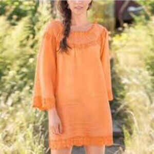 Sundance Miramar Orange 3/4 Sleeve Beach Cover Up Dress Size Medium